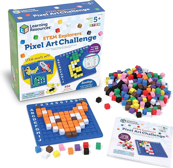 Learning Resources STEM Explorers Pixel Art Challenge - Math Puzzles, Pattern Blocks, Sensory Bin, Arts and Crafts, Math M...