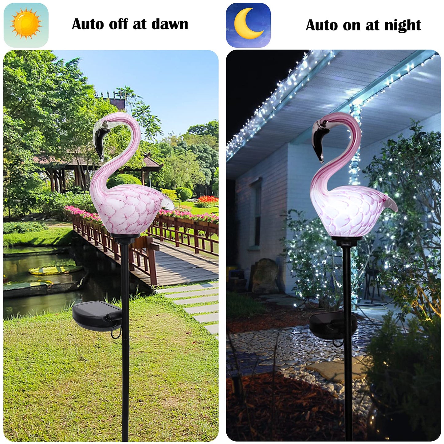 Afirst Solar Outdoor Lights Decorative - Solar Garden Stake Lights Flamingo Handblown Glass Stake Garden Pathway Light Outdoor Waterproof Glass Stakes for Pathway Yard Lawn Decoration