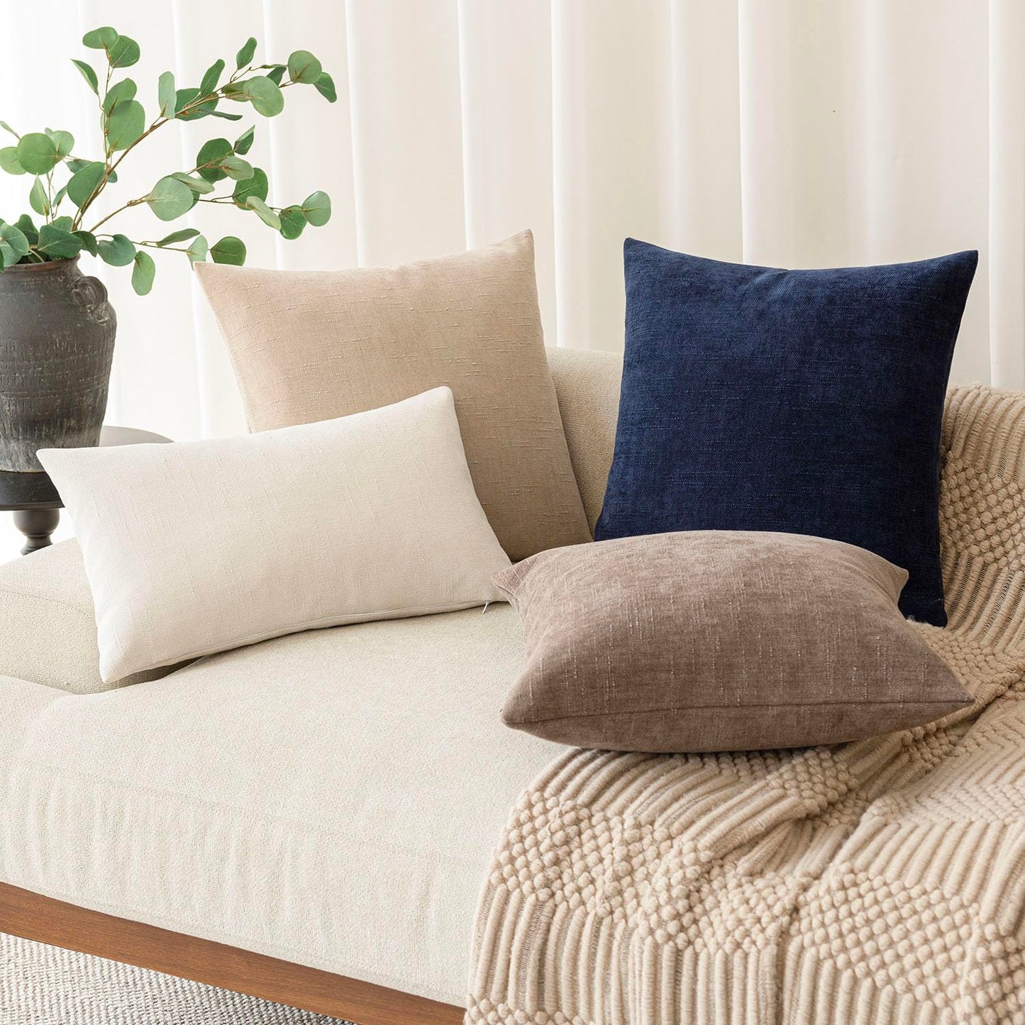 Foindtower Pack of 2 Soft Textured Throw Decorative Pillow Covers Square Accent Solid Cushion Cover Cozy Farmhouse Pillow Case with Zipper for Couch Sofa Bedroom Living Room 18x18 Inch, Taupe