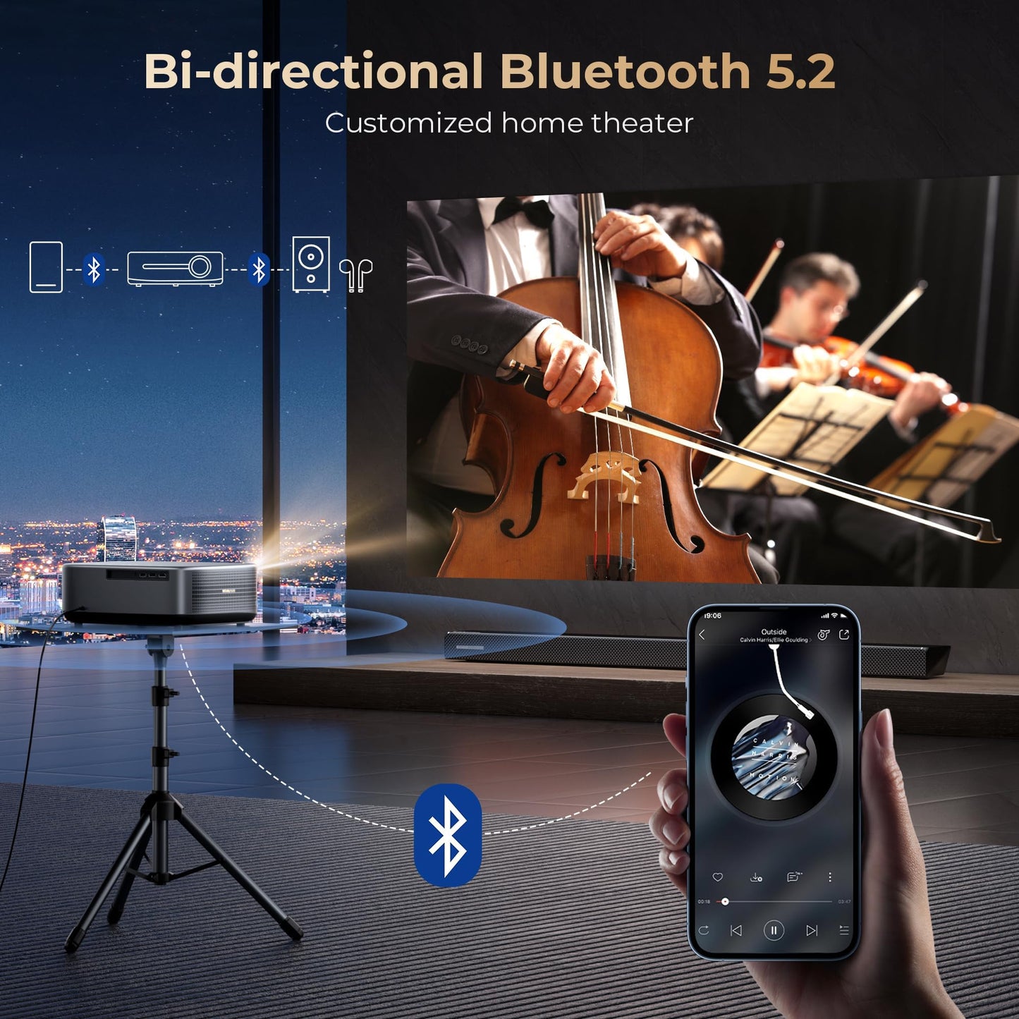 [2500 ANSI & 30W Speakers] Alvar 4K Support Projector with WiFi 6 and Bluetooth, dbx-tv Sound, Built in NetfIix App & DoIby Audio Outdoor Proyector, Auto Focus & Keystone Native 1080P Smart Projector