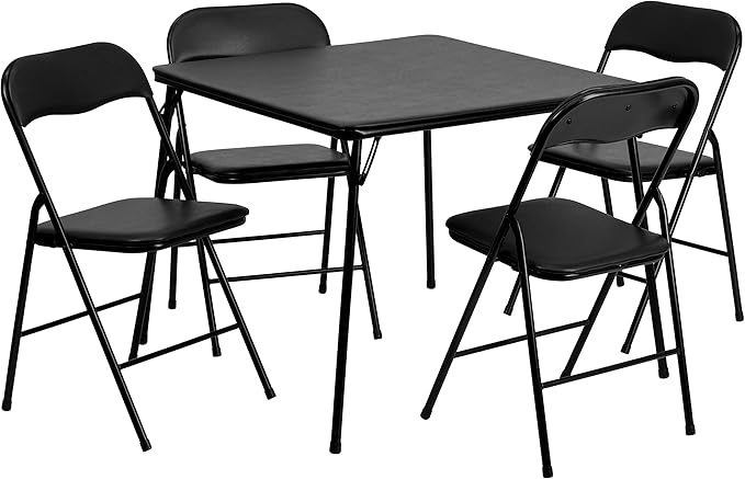 Flash Furniture Madison 5-Piece Folding Card Table and Chairs Set, Portable Event Table and Chairs Set, Black