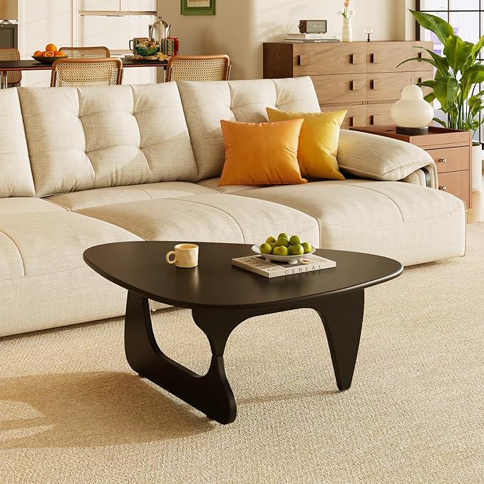 LUCKIIA Coffee Tables Wood Small Farmhouse Coffee Table Mid-Century Modern Wood Center Table for Living Room, Black, 35 Inch