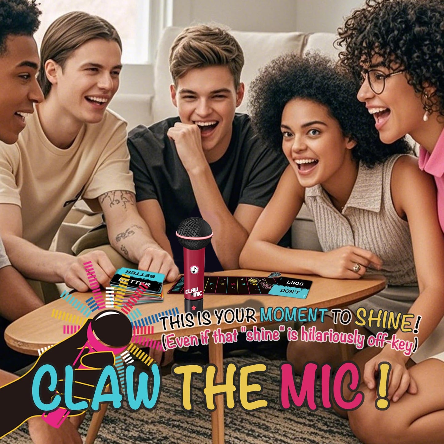 Sylphiderm Lyric Rush Music Party Game - Music Challenge Cards with Foam Mic|2-10 Players Singing Game for Adults & Teens|Family Trivia Night & Karaoke Battle