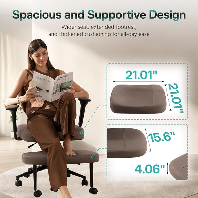 AreShark Criss Cross Office Chair with Armrest Wheels & Stretchable Rotating Footrest, Ergonomic Cross Legged Swivel Chair with Back Support& Adjustable Height for Yoga Kneeling Meditation Home Office