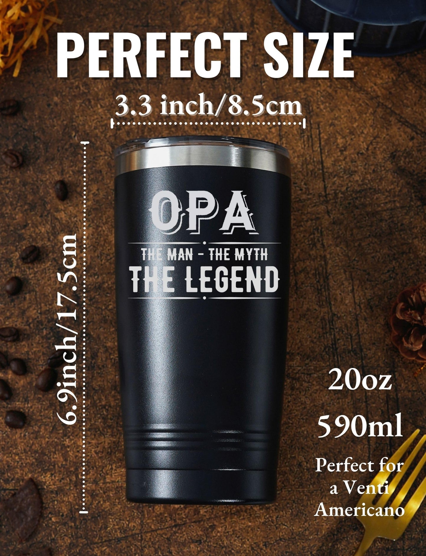 Onebttl Grandpa Gifts Tumbler, Grandfather Presents from Granddaughters Grandsons for Father's Day Christmas Birthday, Stainless Steel Cup with Lid, 20oz/590ml - Opa Gifts