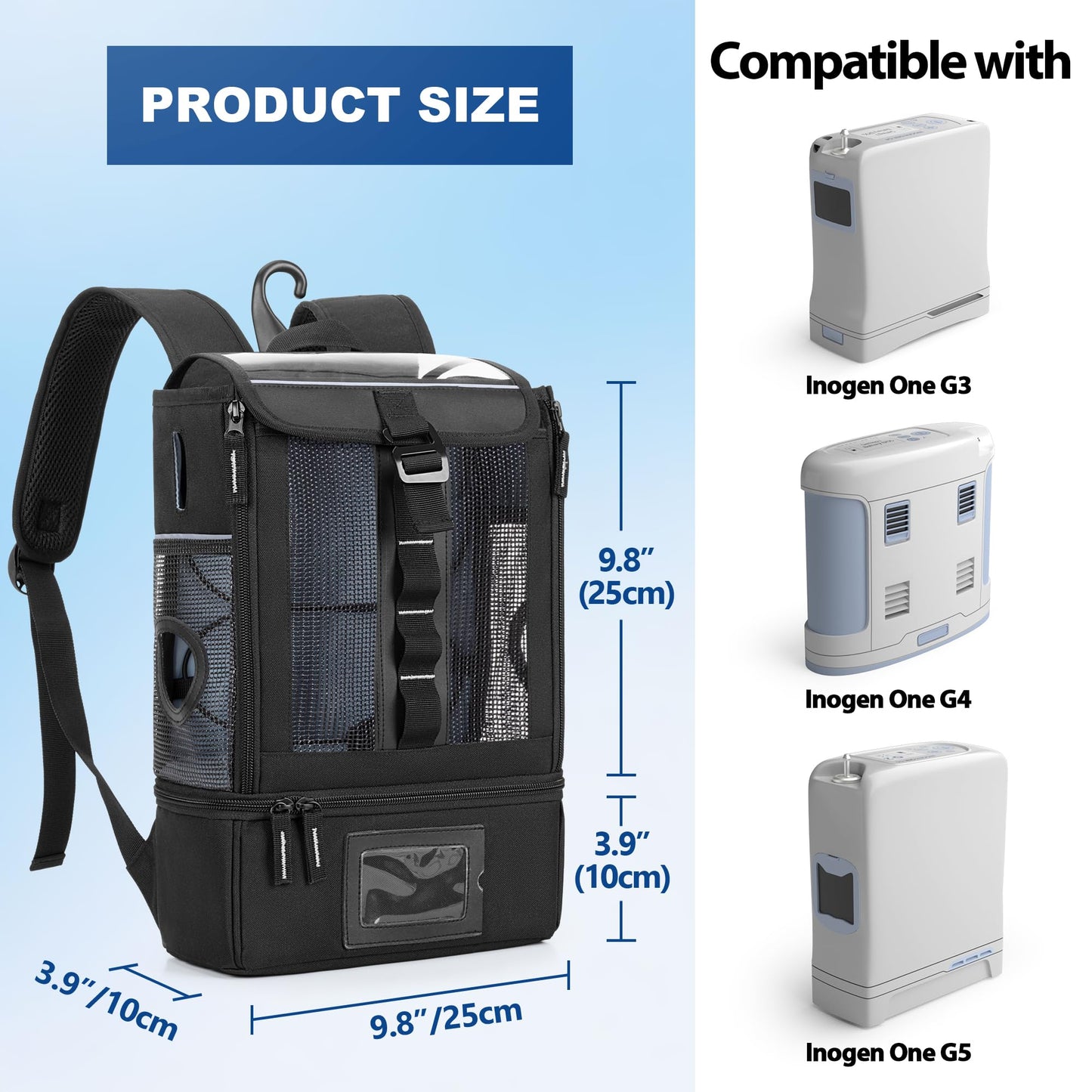 Trunab Portable Oxygen Concentrator Backpack, POC Carrying Bag Compatible with Inogen One, Caire Freestyle Comfort, Oxygo, Black