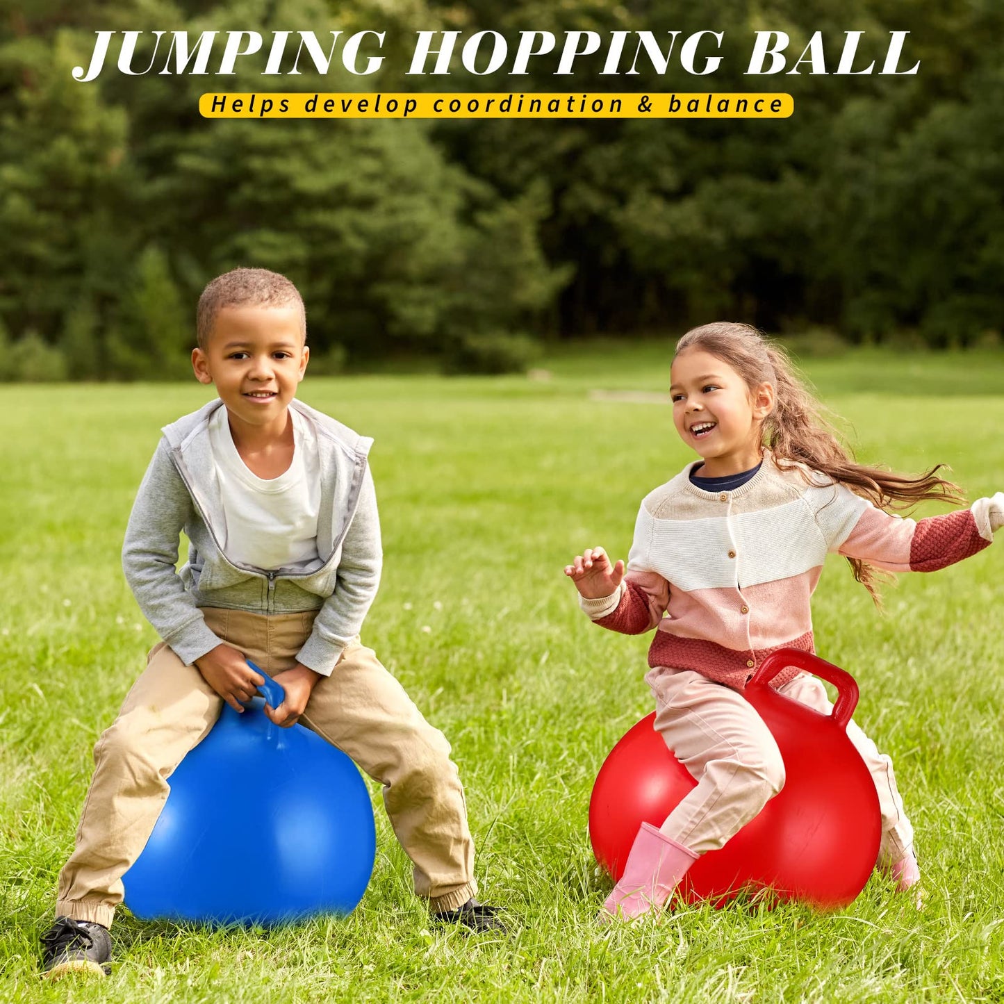 Sratte 6 Pcs Hopper Ball with Handle Bouncing Marble Bouncy Balls Hopping Toys Inflatable Jumping Toy for Jumping Sport Hop Boys Girls Gifts Party Favors(Cute Color)