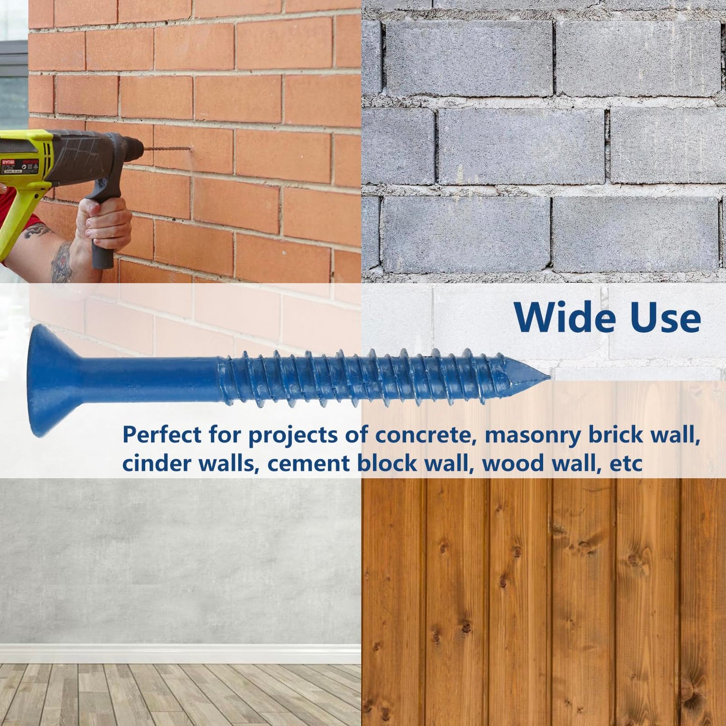Allkeen 1/4" x 2-1/4" Concrete Screws, Anchoring to Masonry, Brick, Block, Cement or Stucco, 30PCS