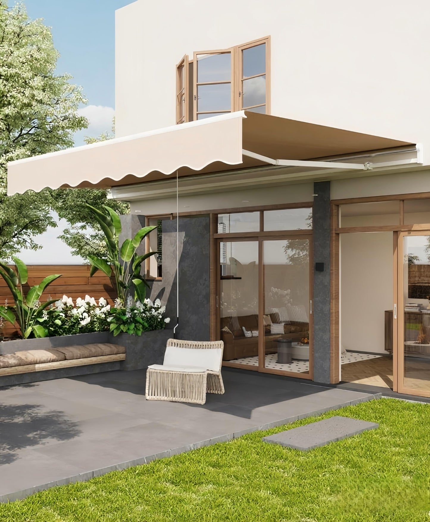 GarveeLife 10'x8' Retractable Awnings for Patio, Manual Patio Awning for Outside with Sturdy Aluminum Frame, Fade and Tear Resistant Fabric,Crank Handle, for Patio, Deck, Garden, Beige