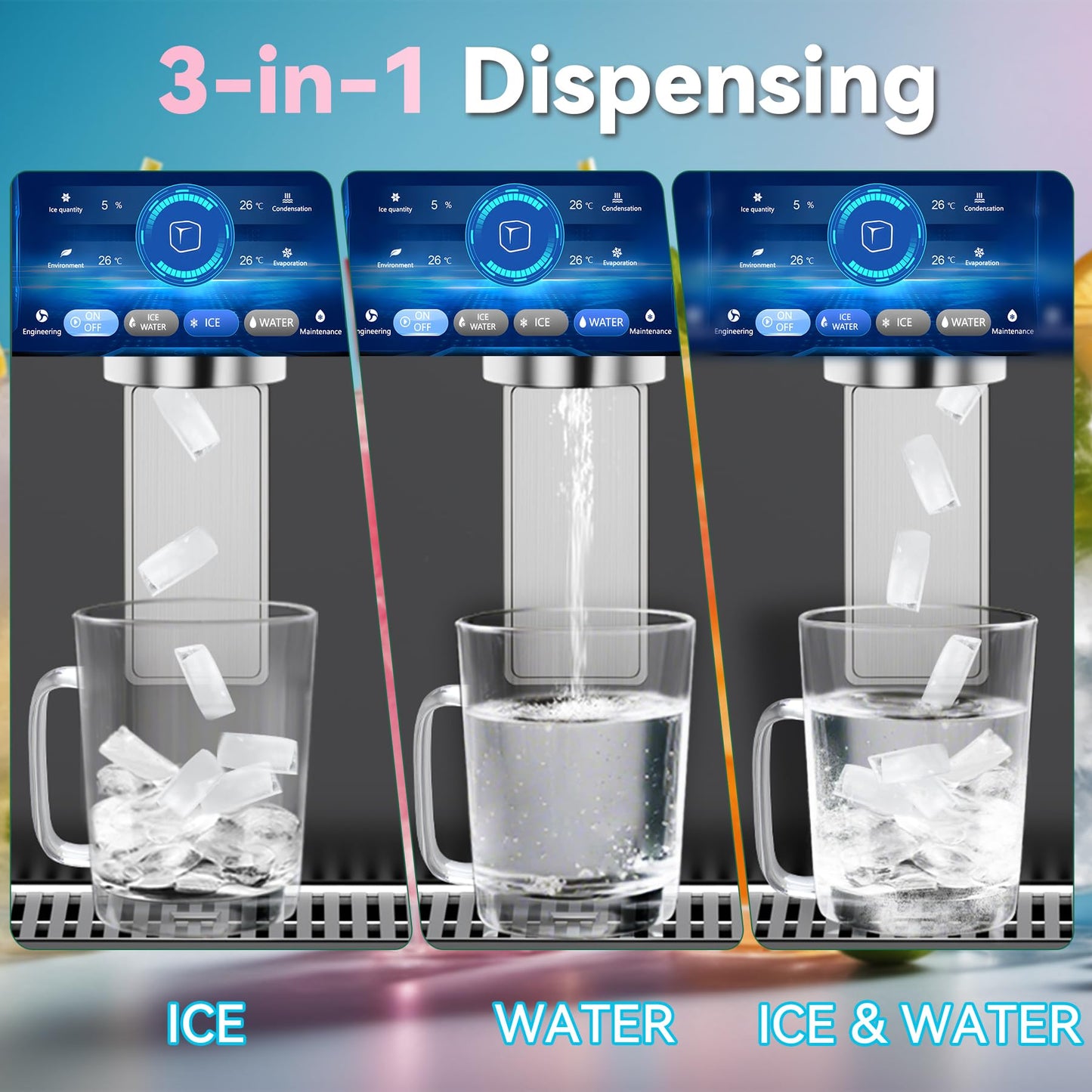 Nugget Ice Maker Machine Countertop, Ice/Water/Ice & Water Optional, 95LBS/24H Soft Pellet Crushed Chewable Ice Machine with Self-Cleaning for Home Office Kitchen Party RV