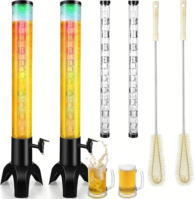 COSYOO 2PCS Drink Tower, 3L Mimosa Tower Dispenser With Ice Tube and Led Light, Tabletop Beer Dispenser 3.17 Qt./100oz, Id...