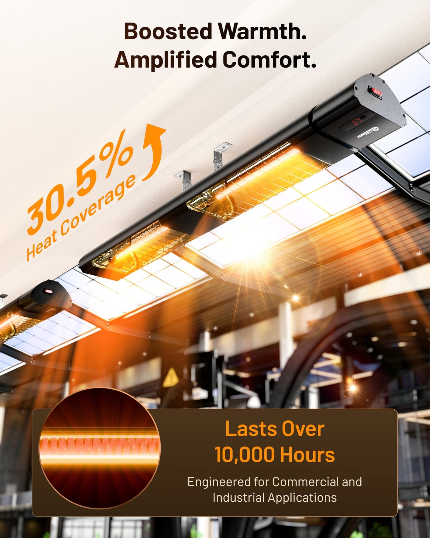 DR. INFRARED HEATER DR-239 3000W Indoor & Outdoor Infrared Patio Heater, Wall or Ceiling Mount, IP55 Weatherproof, Commercial or Residential, 220V-240V Electric Heater with Remote & Mounting Kit