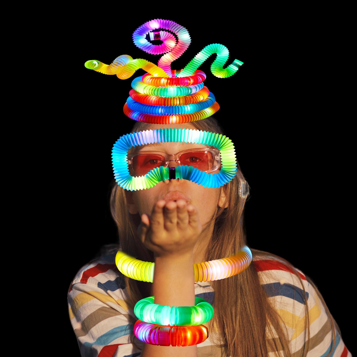 JOYIN 9 Pack Glow Sticks Party Favors for Kids, Light Up Pop Tubes Glow Necklaces Bracelets Party Supplies for Toddlers Boys Girls Birthday Gifts, Christmas, Halloween Goodie bags