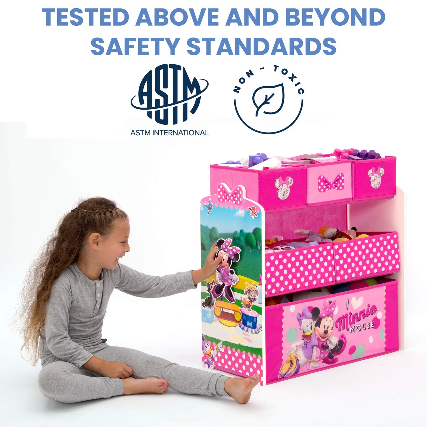 Delta Children Plastic Toddler Bed, Disney Minnie Mouse & Disney Minnie Mouse 6 Bin Design and Store Toy Organizer