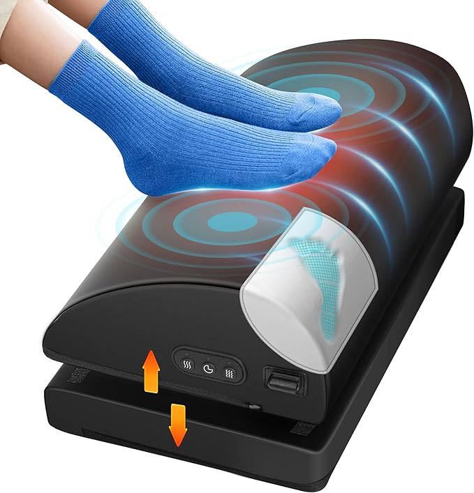 Foot Rest for Under Desk at Work, Heated Foot Stool with Vibration Massage, Adjustable Height Memory Foam Foot Stool,2 Hea...