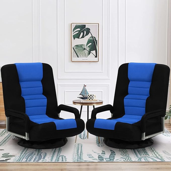 ACIPENSER Swivel Gaming Chair Multipurpose 2PACK Floor Gaming Chair for Playing Video Games, TV, Reading w/Armrest Lumbar Support & 6 Adjustable Postion Backrest for Adults & Kids,Blue