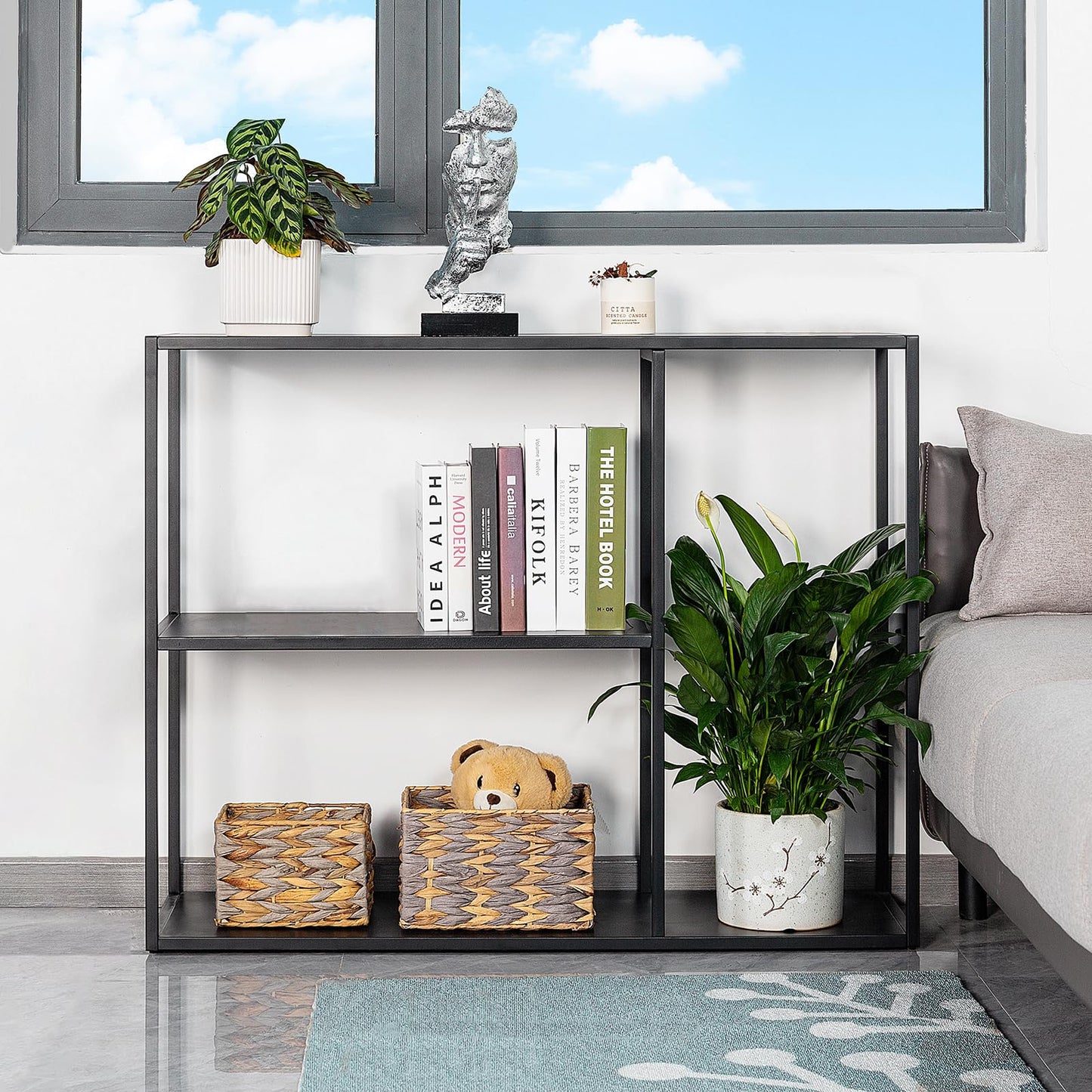 HDANI Console Table, Narrow Entryway Table, 3 Tier Metal Hallway Table, 9.8''Dx31.5''Wx29.7''H(Black)