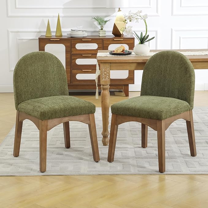 DUOMAY Modern Dining Chairs Set of 2, Mid Century Chenille Upholstered Dining Room Chairs Kitchen Chairs with Solid Rubberwood Legs, Armless Accent Side Chairs, Green