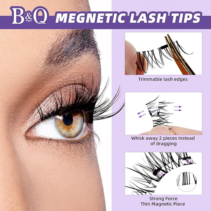 B&Qaugen Reusable Magnetic Eyelashes Natural Look False Eyelashes with Applicator Easy to Wear and Remove Glue-Free Pestañas Magnéticas(CX01)