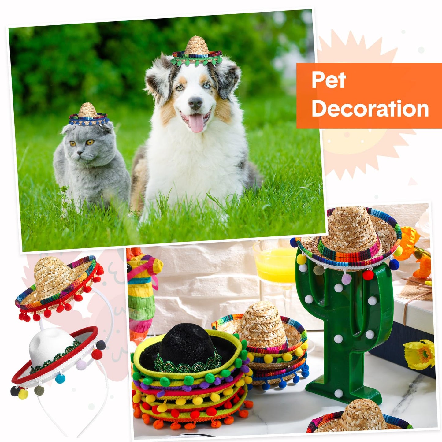 Mumufy 12 Pcs Cinco De Mayo Sombrero Headband Hats Bulk Mini Hat Headband with Fiesta Fabric Mexican Theme Decorations (Pastoral)