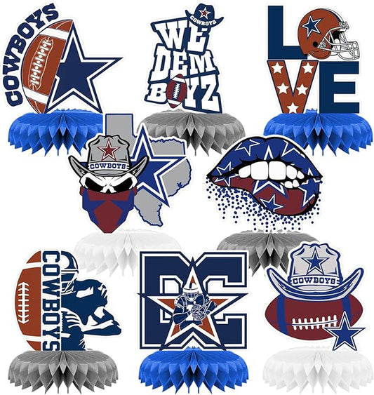 8 Pcs Football Party Decoration, Football Theme Honeycomb Centerpieces 3D Double Sided Table Decorations, Photo Booth Prop...