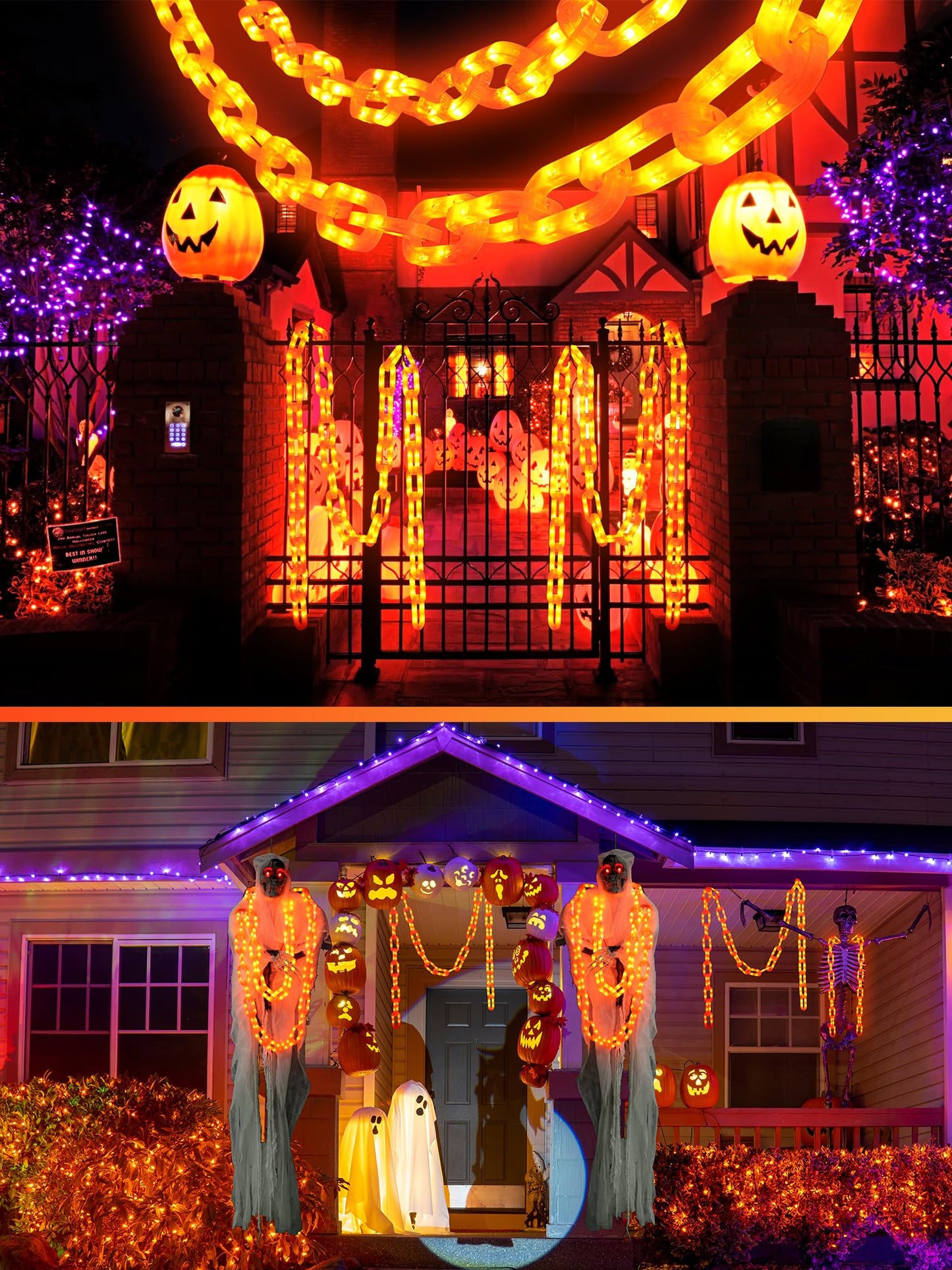 Halloween Decorations Battery String Lights - 10 Ft 160 LED Plastic Chain String Lights with Waterproof, 8 Lighting Modes and Timer Function US Patent Product (Orange)
