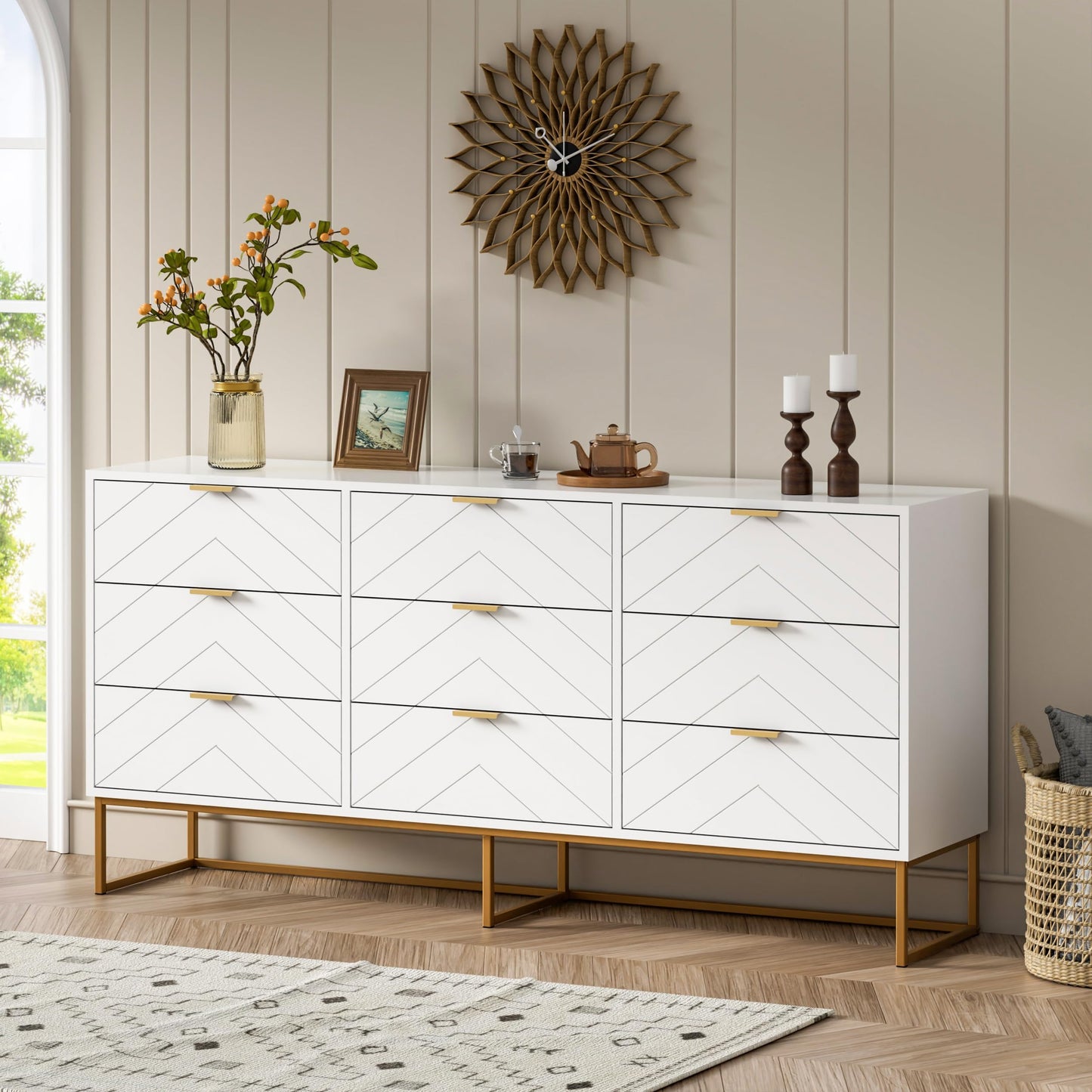 Scurrty 59" Large Chest of Drawers, Storage Cabinet 9 Drawer Dresser,White Dressers with Storage,Dressers for Living Room, Bedroom