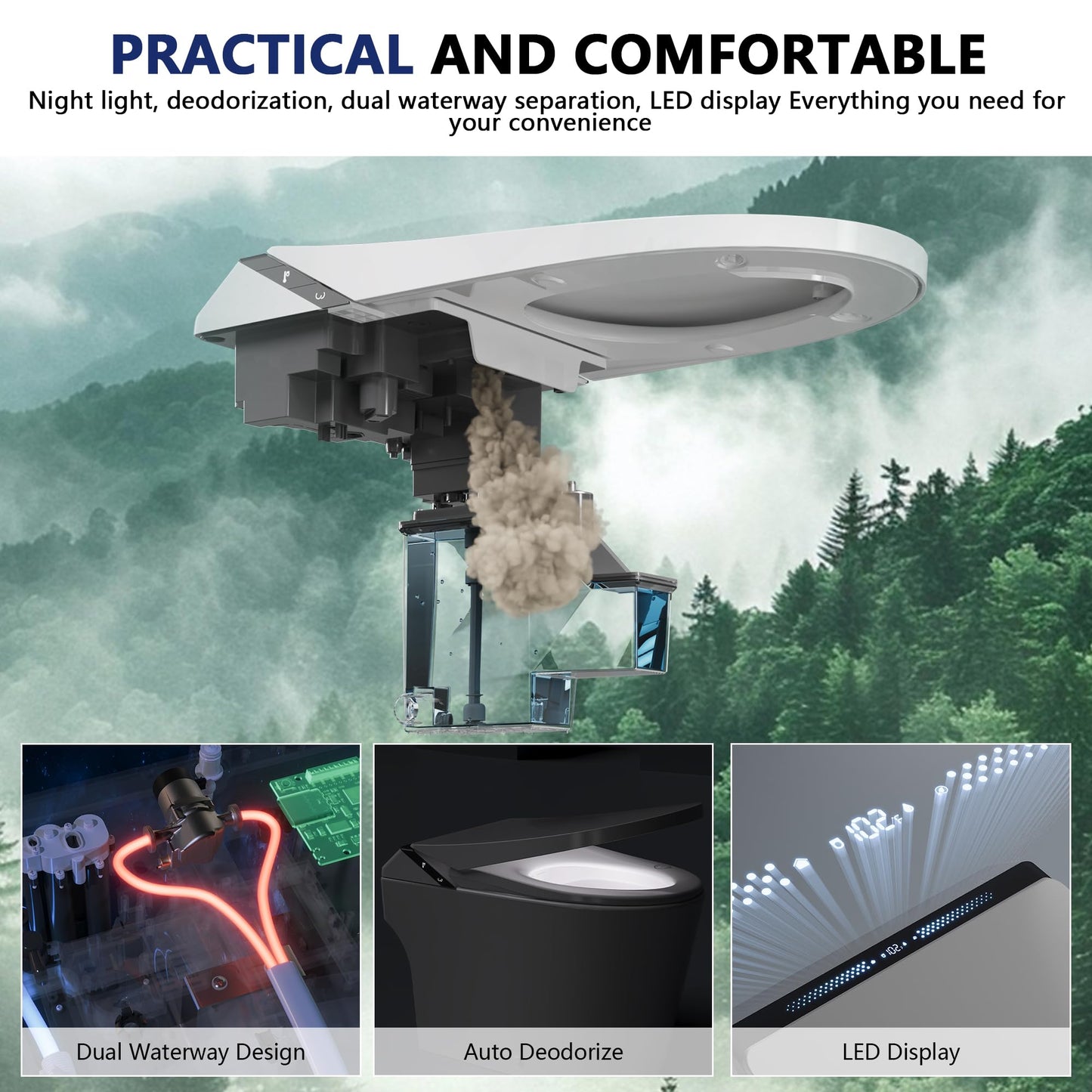 DeerValley Artistic Smart Toilet with Bidet Built in, Auto Open/Close Lid, Bubble Wash, Auto Dual Flush, Foam Shield, Pump-Assisted, Instant Warm Water, Heated Seat, Deodorization, ADA Comfort Height