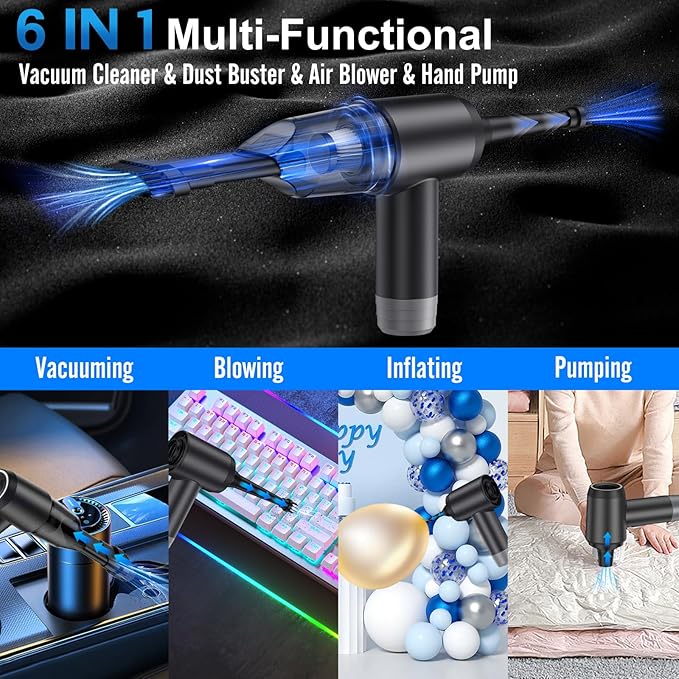 Fanisic Car Vacuum Handheld Vacuum Cleaner/Air Duster, 18000PA Strong Suction with Brushless Motor, Rechargeable Dust Buster/Hand Pump Low Noise for Car Detailing Home Office Cleaning