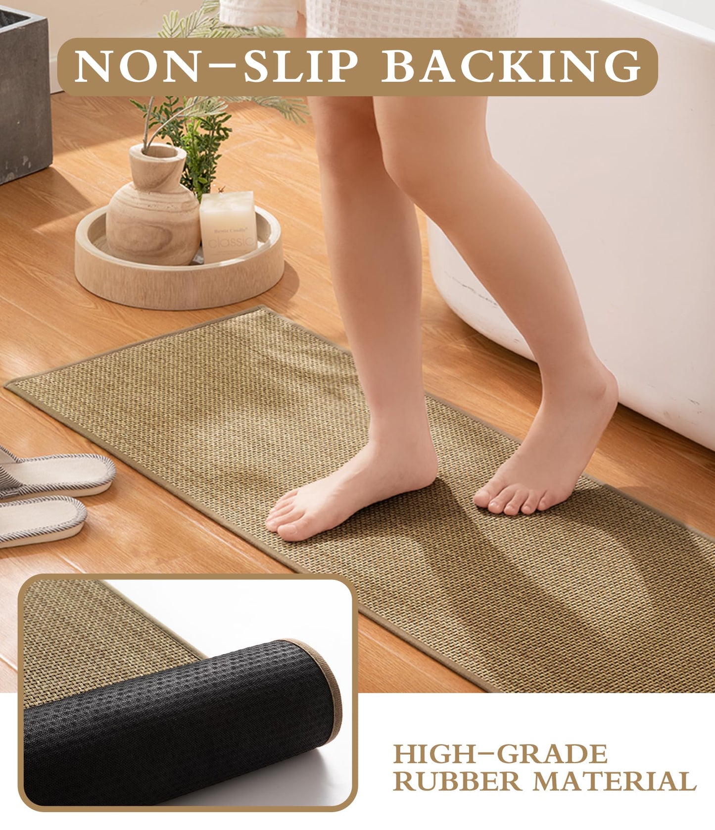 YIHOUSE Bathroom Rugs Mat 17x24- Small Non Slip Bath Mat Quick Dry Absorbent, Thin Bathroom Rugs Fit Under Door, Neutral Easy Jute Beige 17"x24"