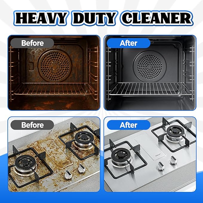 Heavy Duty Stove and Oven Cleaner Kit, Includes Cleaning Tool, Razor, Scraper and 1 Pad to Remove Tough Stains - Use on Gas, Electric, Ceramic Surfaces, 16.9 Ounces, 4 Piece