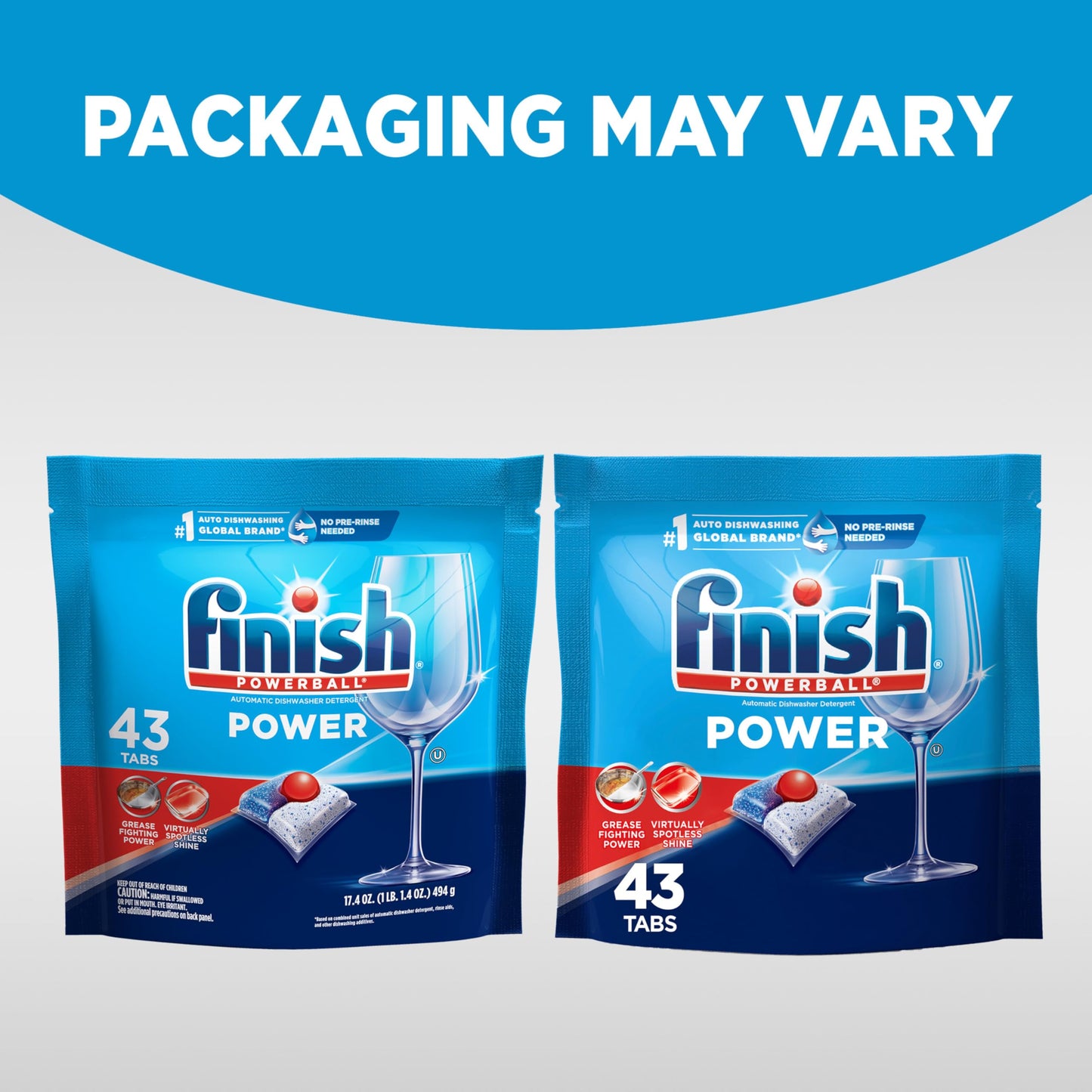 Finish Power Dishwasher Pods, No Pre-Rinse Dishwasher Detergent Soap for Deep Clean & Shine with Degreasing Power, 43 Count