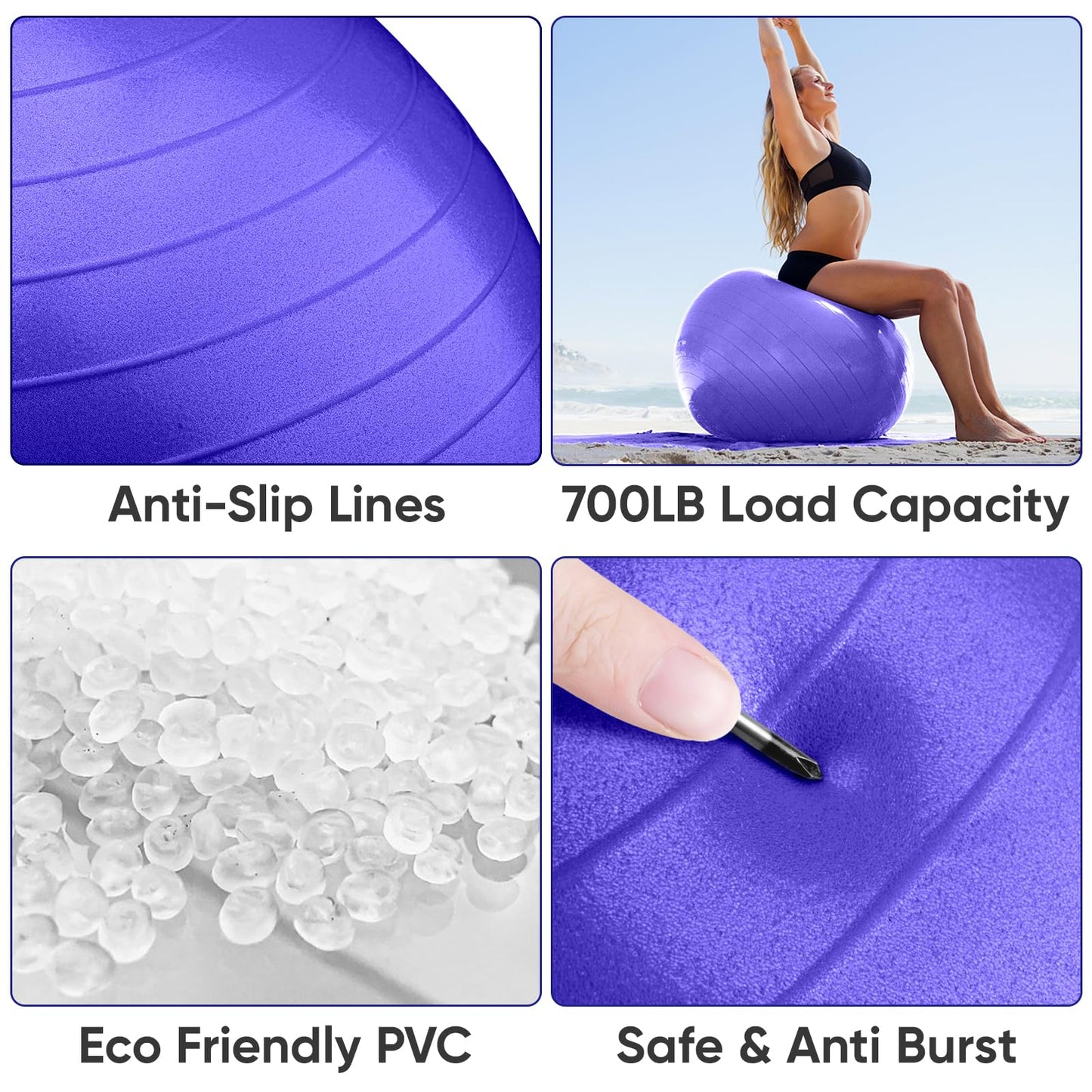 APEXUP Yoga Ball Exercise Ball, Anti Slip Stability Ball Chair, Heavy Duty Large Gym Ball for Fitness, Balance, Core Workout and Physical Therapy (S (15"~18") 45cm, Indigo)