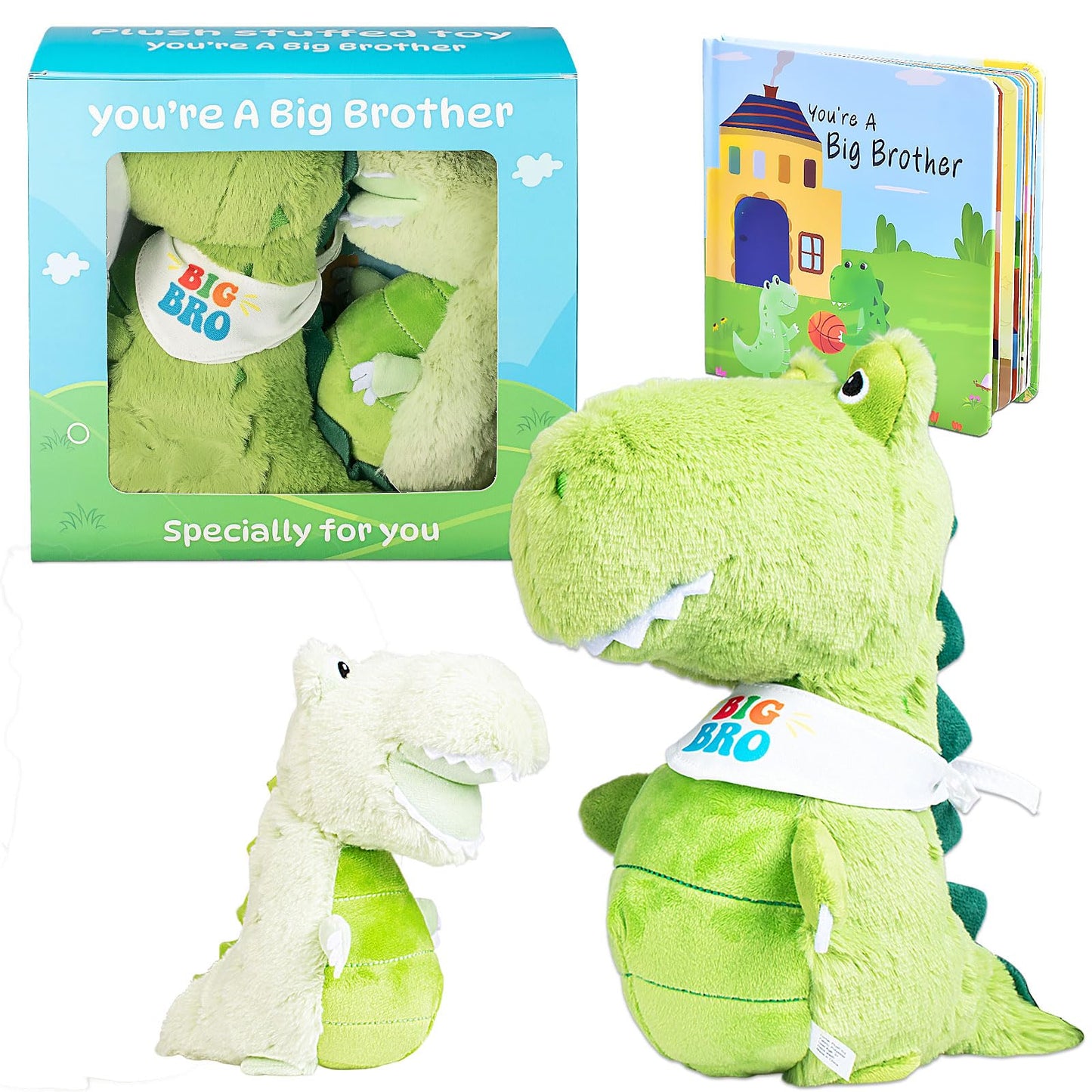 JAJOAGIA Big Brother Gift for Boy for Older Siblings of New Baby Includes Plush Dinosaur with Storybook, Ideal Birthday & Special Occasion Gift for Boys (Big Brother/Little Brother)