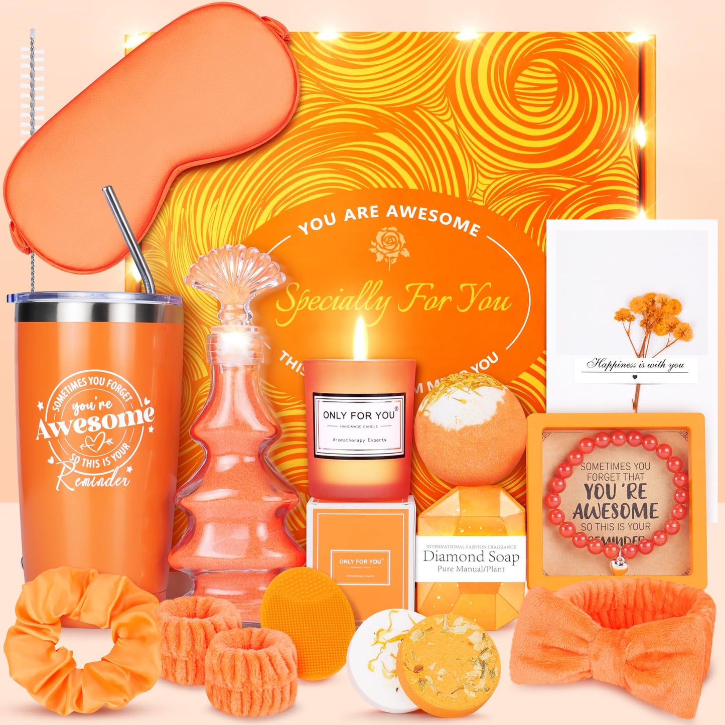 Orange Fall Gifts for Women, Birthday Gifts for Women, Care Package for Women, Self Care Get Well Gifts, Mothers Day Halloween Christmas Gifts for Mom Her Best Friend Sister Wife Grandma