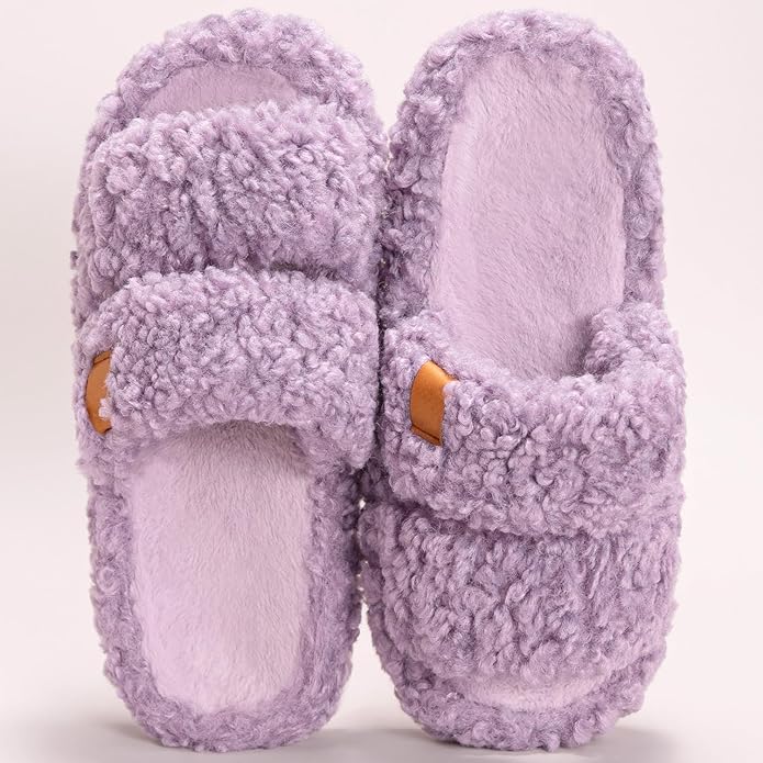 House Slippers for Women Fuzzy Open Toe Soft Comfy Bedroom Shoes for Indoor Outdoor