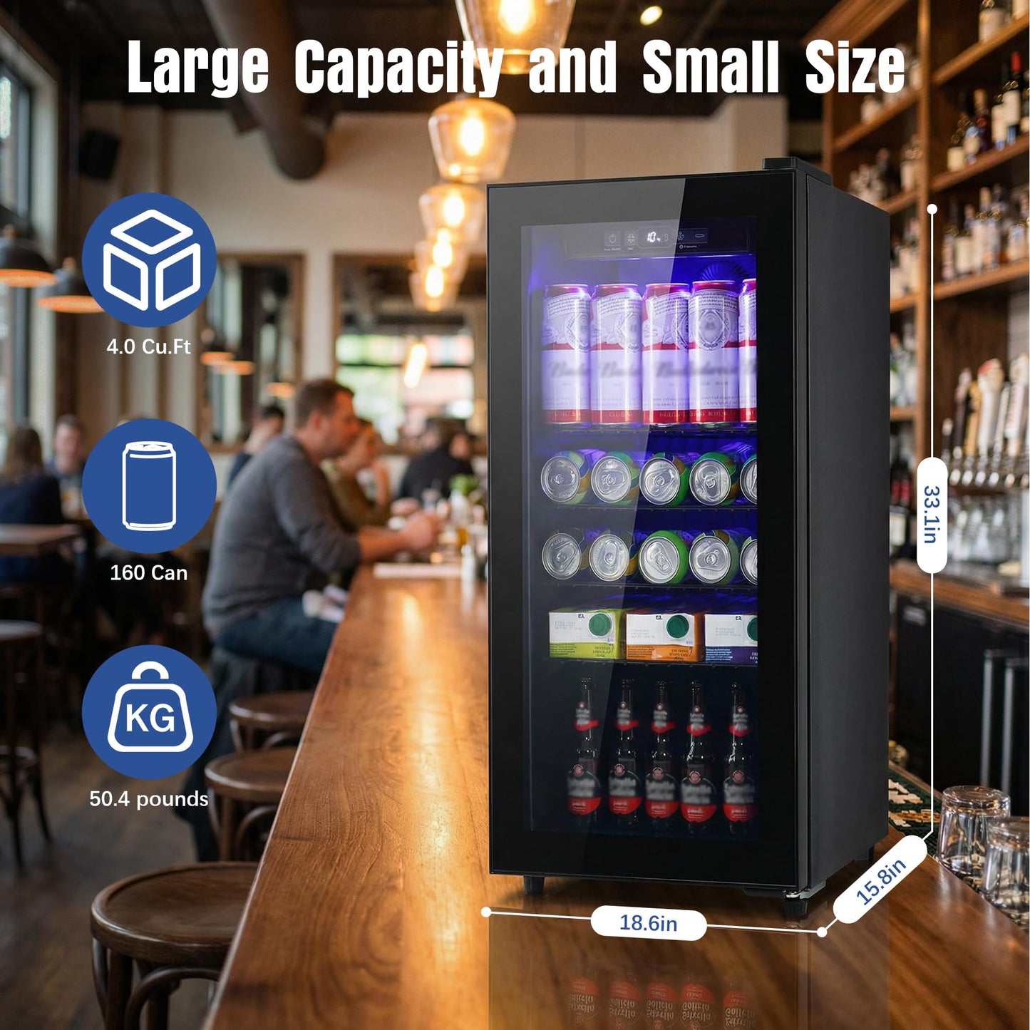 rosmena Beverage Refrigerator, 160 Can Freestanding Mini Refrigerator with 7 Adjustable Thermostat, Drink Dispenser with Adjustable Shelves, Suitable for Home/Office, Black