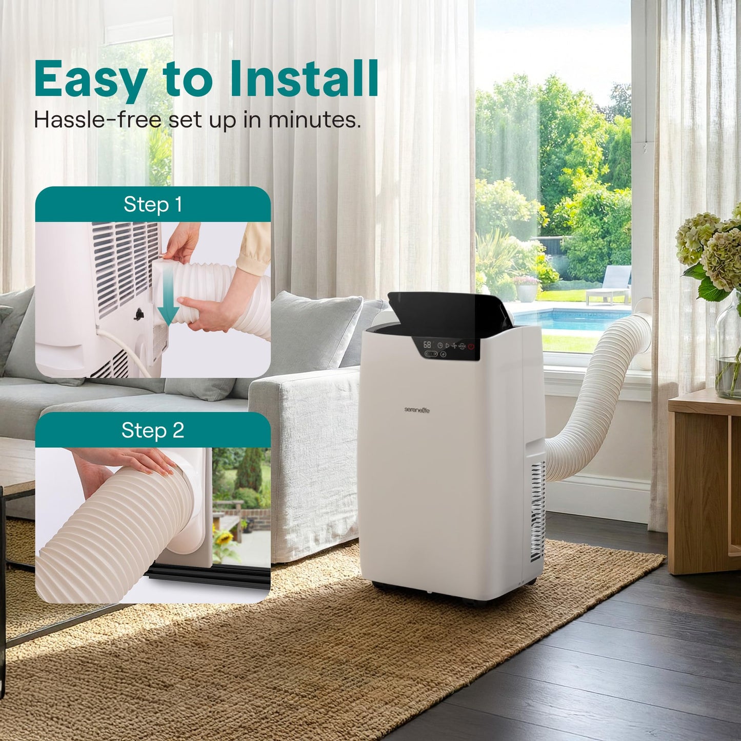 SereneLife Single Duct Portable Air Conditioner and Heater 12000 BTU Portable AC Unit with Smart WiFi Control, Dehumidifier & Fan Modes, Portable Air Conditioners for Bedroom or Room up to 450 Sq Ft