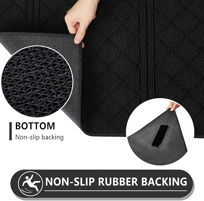 REFETONE Indoor Doormat, Front Back Door Mat 36"x60" Absorbent Rubber Backing Non Slip Door Mats, Low-Profile Resist Dirt Entrance Rugs, Machine Washable Door Rugs Inside Floor Mat for Entryway, Black