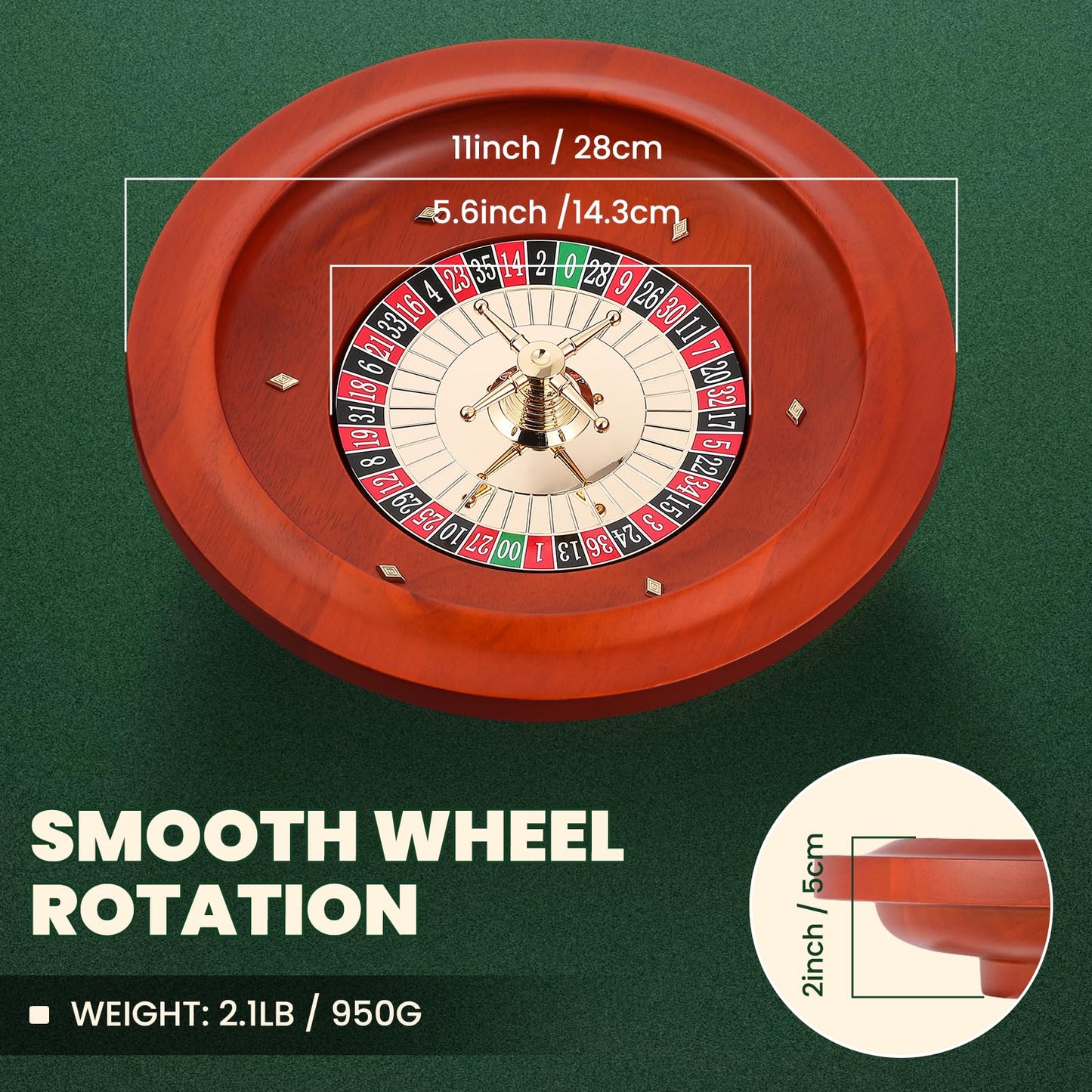 NEWTRY Roulette Wheel Set with 11” Roulette Wheel, Rubber Tabletop Layout Mat (47.2 x 23.6”), Poker Chips (100 pcs), Winner Marker, Playing Cards (2 Deck) Ideal for Party Game Night