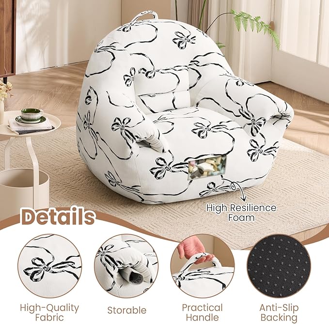 Peace nest Bean Bag Chair with Memory Foam Filled Ultra Soft Jacquard Pattern Cover for Adults Comfy Fur Bean Bag Chairs with Armrests for Bedroom Living Room Office Dorm Reading Flower