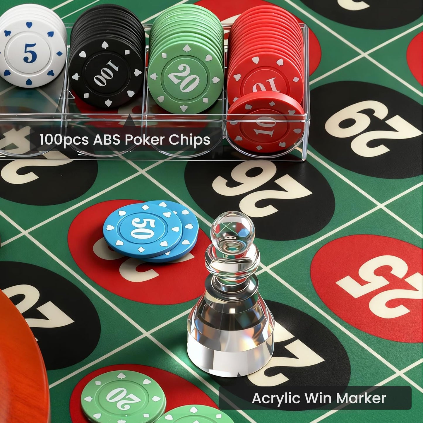 NEWTRY Roulette Wheel Set with 11” Roulette Wheel, Rubber Tabletop Layout Mat (47.2 x 23.6”), Poker Chips (100 pcs), Winner Marker, Playing Cards (2 Deck) Ideal for Party Game Night