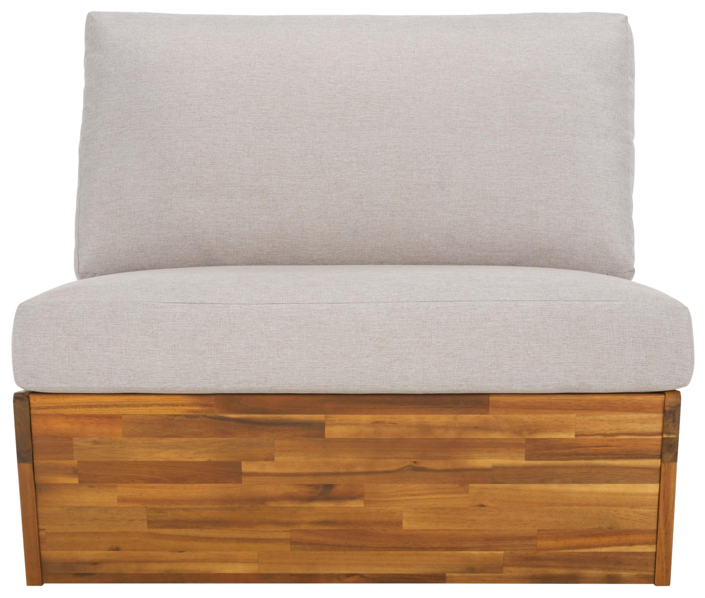 SAFAVIEH Outdoor - Lynn Lounge Chair Set of 2 - Natural & Light Grey - Solid Wood with Cushion - Modern Slatted Lounge Design - Ideal for Patio, Deck, Poolside, Backyard (PAT7328B-SET2)