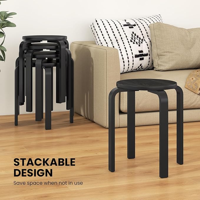 Giantex Stackable Stools Set of 4, 18" Round Stacking Backless Nesting Stools, School Chairs, Flexible Seating for Classroom Elementary, Students, Adults, Kitchen, Dining Room, Black