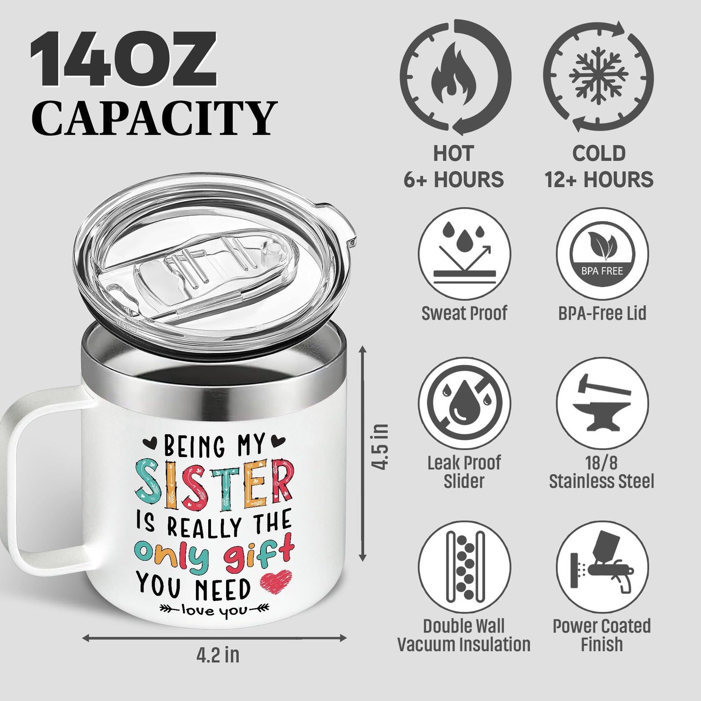 LIZAVY Gifts for Sister Birthday - Mothers Day Gifts for Sisters - Sister Birthday Gift Ideas, Cool birthday gifts for sisters - Best sister Mug, 14 OZ Stainless Steel sisters Coffee Mug