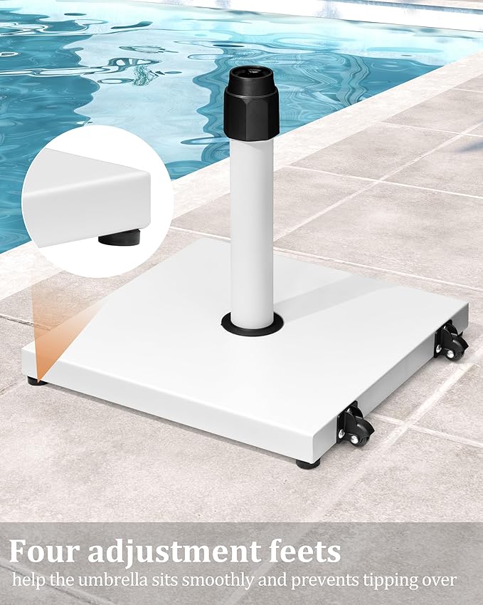JOINHOM 42lbs Patio Umbrella Base - Heavy Duty Outdoor Patio Market Umbrella Stand for Deck with Rollers, Poolside, Balcony, Wind-Resistant Design, White