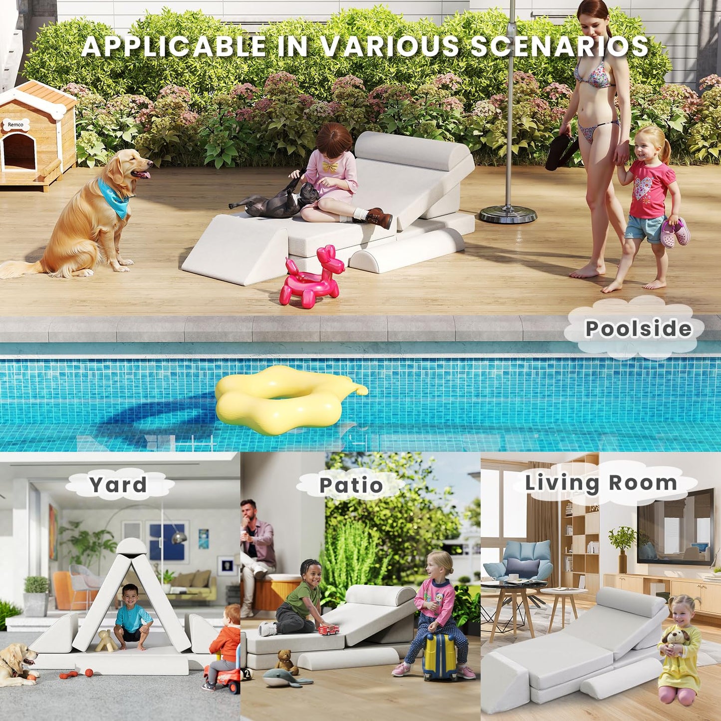 jela Kids Couch, Waterproof Kids Modular Sofa for Outdoor & Indoor, UV Resistant Child Sectional Sofa, Foam Play Couch Playhouse Play Set for Children Adults(Sand Beige)