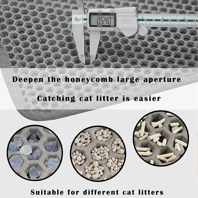 HCY&WLD 2-Pack Cat Litter Mat, Double Layer Honeycomb Waterproof Urine Proof Non-Slip Litter Trapping Mat, Less Waste, Easy to Clean Cat Litter Box Mat, Kitty Indoor Supplies (Gray, 30x22 Inches)