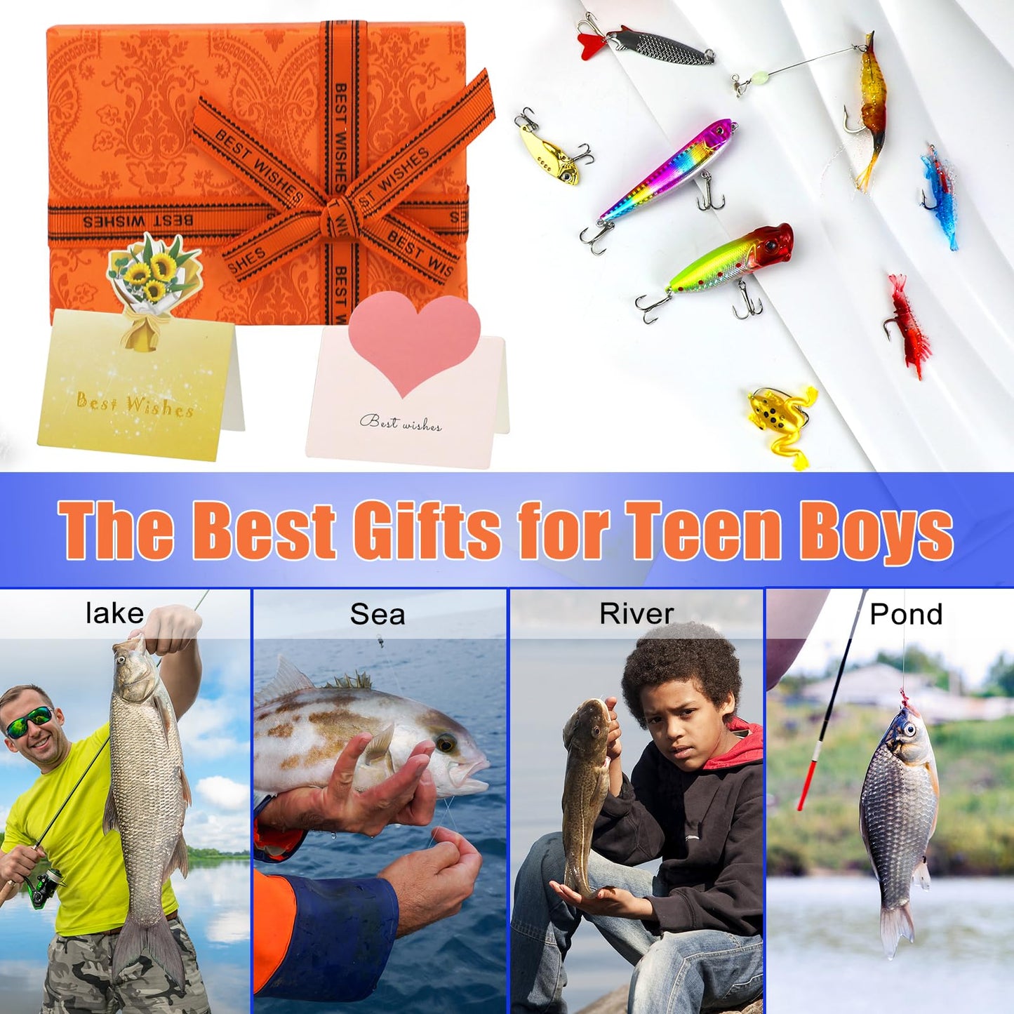 Gifts for Teen Boys, Christmas Teenage Boy Gifts for 10 11 12 13 14 15 16 17 18 Years Old, Tween Boys Toy Gift Ideas, Son Brother Boyfriend Birthday Gifts, 24 PC Fishing Lure Accessories