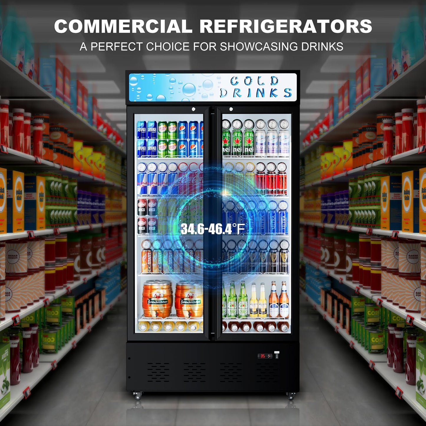 ECEVT 30 Cu.ft. Commercial Beverage Refrigerators Glass Door Refrigerator Upright Display Cooler with Soft LED Light and Adjustable Shelves for Restaurant Grocery Stores Home